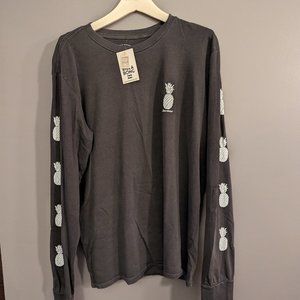 New Billabong Long Sleeve Graphic T-Shirt - Grey with Pineapple - Size Small